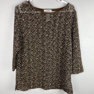 Easy Spirit Top Brown and White Textured Sheer Size M